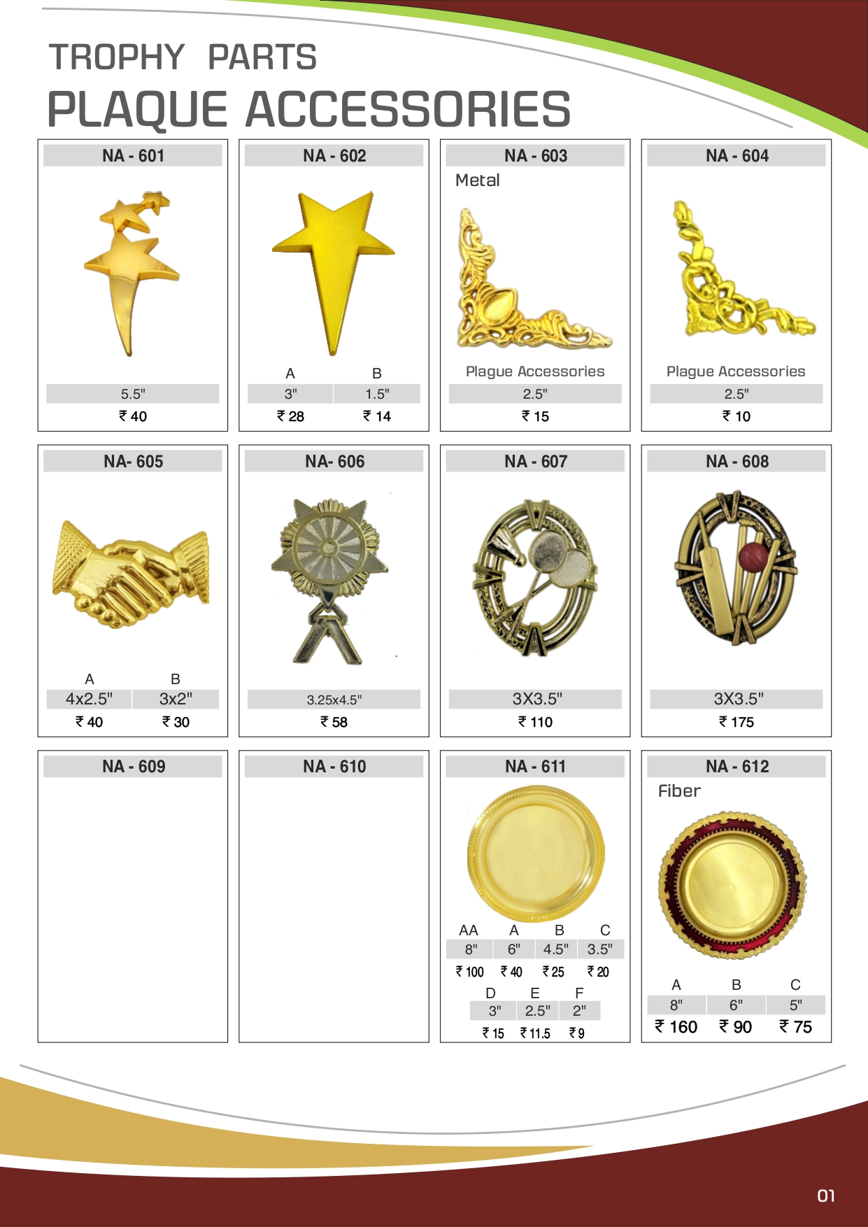 Saga Sports And Trophies - Service - Trophy Parts Plaque Accessories